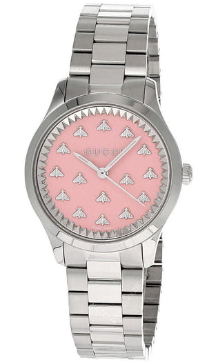 Gucci G Timeless Quartz Pink Dial Silver Steel Strap Watch for Women - YA1265033 Buy Now By Gucci