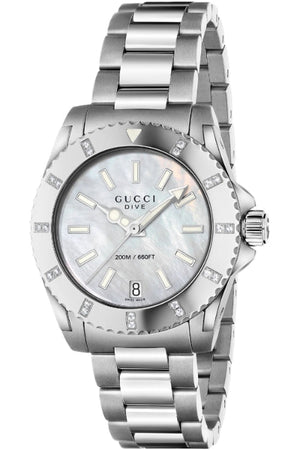 Gucci Dive Mother of Pearl Diamonds Dial Watch For Women - YA136405 Buy Now By Gucci