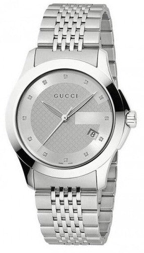 Gucci G Timeless Diamonds Silver Dial Silver Steel Strap Watch For Men - YA126404 Buy Now By Gucci