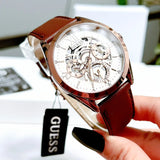 Guess Multi-Function Chronograph White Dial Brown Leather Strap Watch For Men - GW0389G8 Buy Now By Guess