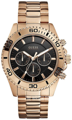 Guess Chaser Chronograph Black Dial Rose Gold Steel Strap Watch for Men - W0170G3 Buy Now By Guess
