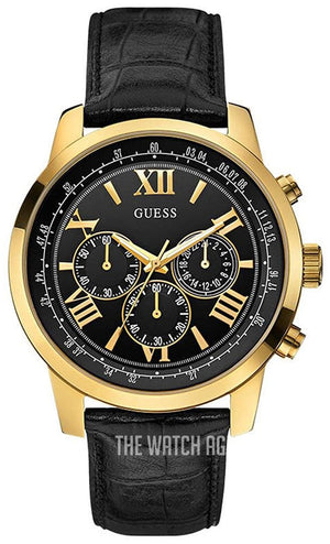 Guess Horizon Chronograph Quartz Black Dial Black Leather Strap Watch For Men - W0380G7 Buy Now By Guess
