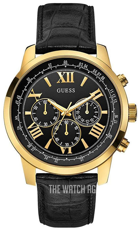 Guess Horizon Chronograph Quartz Black Dial Black Leather Strap Watch For Men - W0380G7 Buy Now By Guess