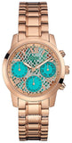 Guess Mini Sunrise Multi Function Analog Turquoise Dial Rose Gold Steel Strap Watch For Women - W0448L8 Buy Now By Guess