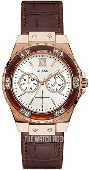 Guess Limelight Analog White Dial Brown Leather Strap Watch For Women - W0775l14 Buy Now By Guess