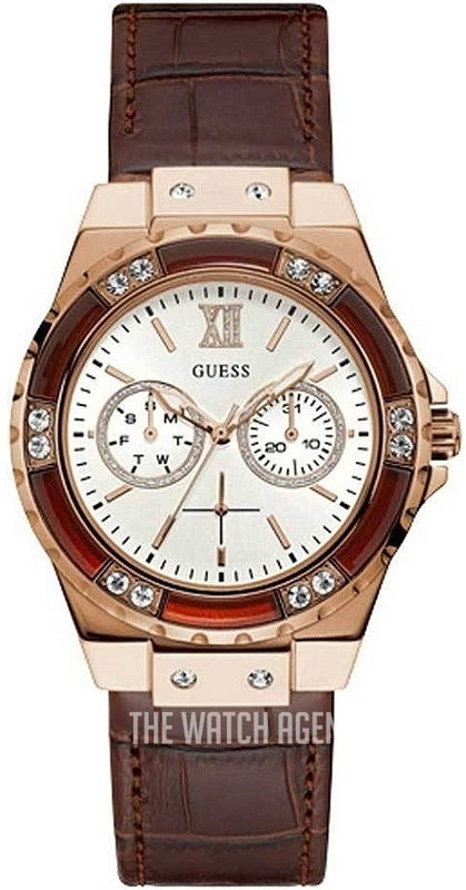 Guess Limelight Analog White Dial Brown Leather Strap Watch For Women - W0775l14 Buy Now By Guess