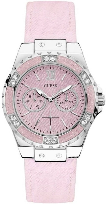 Guess Limelight Quartz Diamonds Pink Dial Pink Denim Strap Watch For Women - W0775l15 Buy Now By Guess