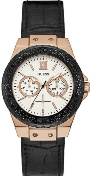 Guess Limelight Quartz White Dial Black Leather Strap Watch For Women - W0775L9 Buy Now By Guess