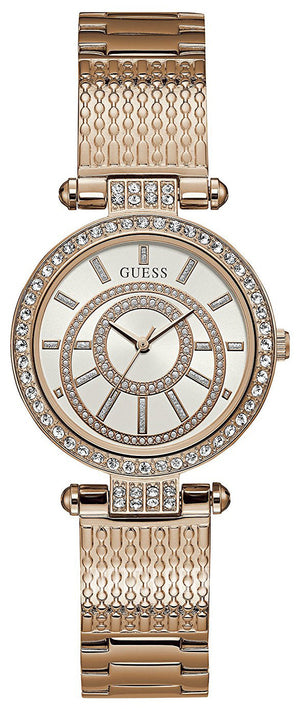 Guess Muse Quartz Silver Dial Rose Gold Steel Strap Watch For Women - W1008L3 Buy Now By Guess