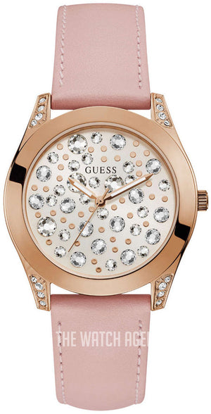 Guess Wonderlust Beige Dial Pink Leather Strap Watch for Women - W1065L1 Buy Now By Guess