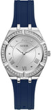 Guess Cosmo Diamonds Silver Dial Blue Rubber Strap Watch for Women - GW0034L5 Buy Now By Guess