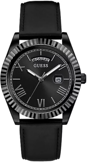Guess Connoisseur Black Dial Black Leather Strap Watch For Men - GW0353G1 Buy Now By Guess