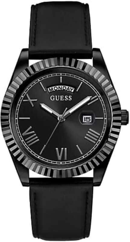 Guess Connoisseur Black Dial Black Leather Strap Watch For Men - GW0353G1 Buy Now By Guess