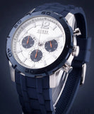 Guess Caliber Chronograph White Dial Blue Rubber Strap Watch for Men - W0864G6 Buy Now By Guess