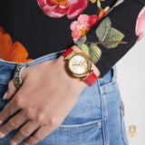 Guess Trend Dragon Gold Dial Red Leather Strap Watch For Women - GW0646L1 Buy Now By Guess