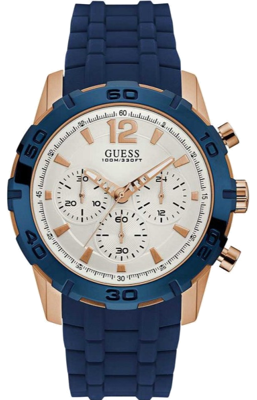 Guess Caliber Chronograph White Dial Blue Silicone Strap Watch for Men - W0864G5 Buy Now By Guess