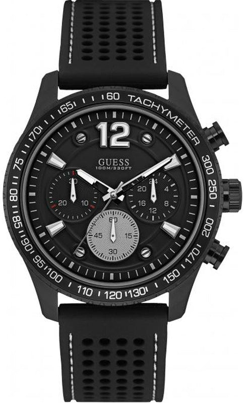Guess Fleet Chronograph Black Dial Black Rubber Strap Watch for Men - W0971G1 Buy Now By Guess