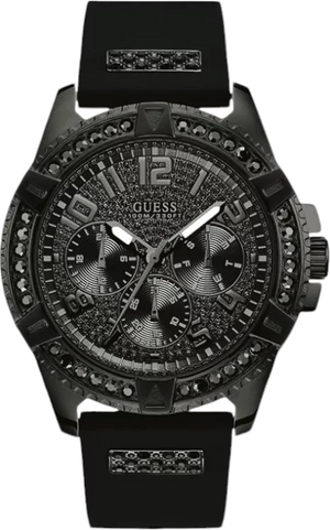 Guess Frontier Crystals Black Dial Black Silicone Strap Watch For Men - W1132G3 Buy Now By Guess