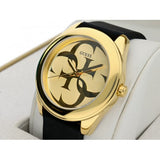 Guess G Twist Gold Dial Black Leather Strap Watch for Women - W0911L3