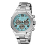 Guess Empire Chronograph Quartz Sky Blue Dial Silver Steel Strap Watch For Men - GW0489G3 Buy Now By Guess
