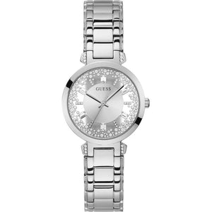 Guess Night Life Clear Silver Dial Silver Steel Strap Watch for Women - GW0470L1 Buy Now By Guess