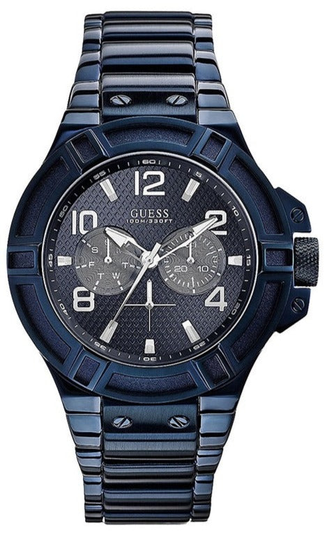 Guess Rigor Multifunction Black Dial Blue Steel Strap Watch for Men - W0218G4 Buy Now By Guess