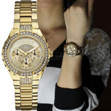 Guess Viva Diamonds Gold Dial Gold Steel Strap Watch for Women - W0111L2 Buy Now By Guess