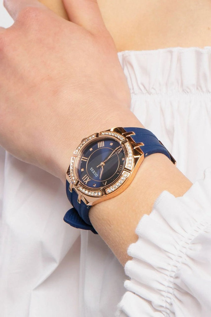 Guess Cosmo Diamonds Blue Blue Dial Blue Silicone Strap Watch for Women - GW0034L4 Buy Now By Guess