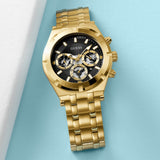 Guess Continental Black Dial Gold Steel Strap Watch for Men - GW0260G2 Buy Now By Guess