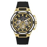 Guess Matrix Multifunction Gold Dial Black Rubber Strap Watch For Men - GW0423G2 Buy Now By Guess