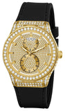 Guess Princess Crystals Gold Dial Black Silicone Strap Watch For Women - GW0439L2 Buy Now By Guess