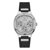 Guess Duchess Crystals Silver Dial Black Silicon Strap Watch For Women - GW0619L1 Buy Now By Guess