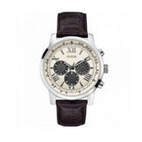 Guess Chronograph Quartz White Dial Brown Leather Strap Watch For Men - W0380G1 Buy Now By Guess