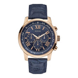 Guess Horizon Chronograph Blue Dial Blue Leather Strap Watch For Men - W0380G5 Buy Now By Guess
