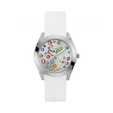 Guess Wanderlust Crystals Silver Dial White Rubber Strap Watch For Women - W1059L3 Buy Now By Guess