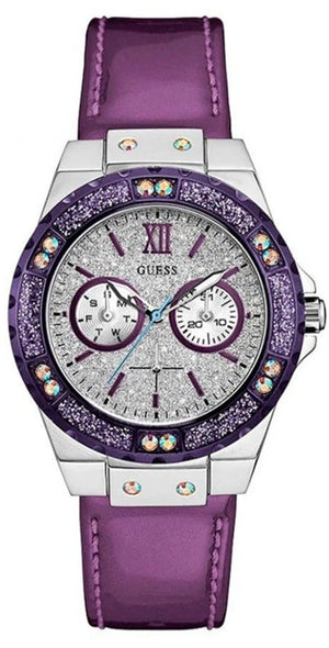 Guess Limelight Quartz Silver Dial Purple Leather Strap Watch For Women - W0775L6 Buy Now By Guess