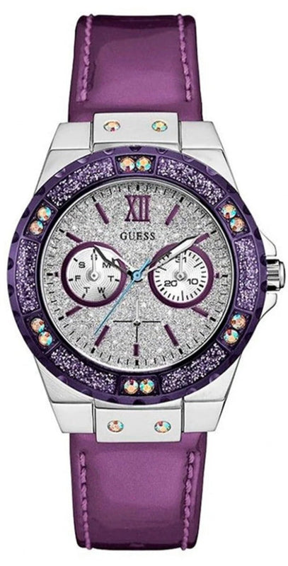 Guess Limelight Quartz Silver Dial Purple Leather Strap Watch For Women - W0775L6 Buy Now By Guess