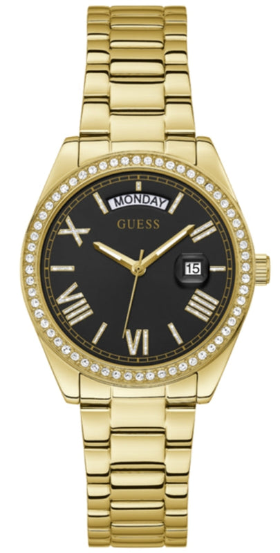 Guess Luna Diamonds Black Dial Gold Steel Strap Watch for Women - GW0307L2 Buy Now By Guess