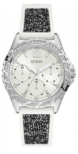 Guess Swirl Quartz Silver Dial White Silicone Strap Watch for Women - W1096L1 Buy Now By Guess