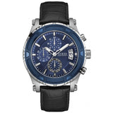 Guess Pinnacle Chronograph Quartz Blue Dial Black Leather Strap Watch For Men - W0673G4 Buy Now By Guess
