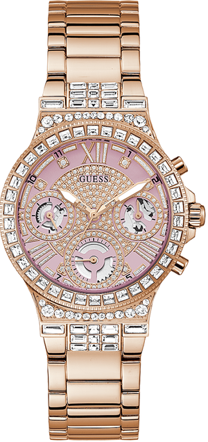 Guess Glitz Multi Function Diamonds Pink Dial Rose Gold Steel Strap Watch for Women - GW0320L6 Buy Now By Guess