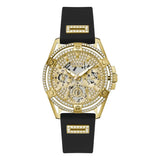Guess Queen Quartz Gold Dial Black Silicone Strap Watch For Women - GW0536L3 Buy Now By Guess