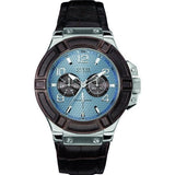 Guess Rigor Analogue Quartz Blue Dial Brown Leather Strap Watch For Men - W0040G10 Buy Now By Guess