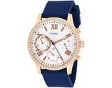 Guess Solar White Rose Gold Dial Blue Rubber Strap Watch For Women - W1135L3 Buy Now By Guess