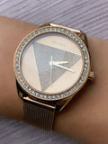 Guess Tri Glitz Quartz Diamonds Rose Gold Dial Rose Gold Mesh Bracelet Watch For Women - W1142L4 Buy Now By Guess