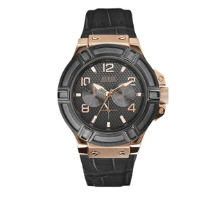 Guess Rigor Analog Black Dial Black Leather Strap Watch For Men - W0040G5 Buy Now By Guess