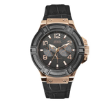 Guess Rigor Analog Black Dial Black Leather Strap Watch For Men - W0040G5 Buy Now By Guess