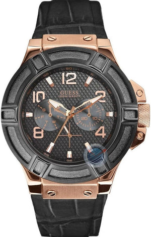 Guess Rigor Analog Black Dial Black Leather Strap Watch For Men - W0040G5 Buy Now By Guess