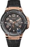 Guess Rigor Analog Black Dial Black Leather Strap Watch For Men - W0040G5 Buy Now By Guess