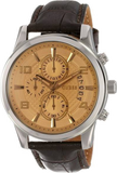 Guess Exec Chronograph Quartz Gold Dial Brown Leather Strap Watch for Men - W0076G3 Buy Now By Guess